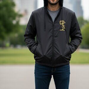 EMPORIO ARMANI Mens Jet Black Ltd. Ed. Hooded Lunar New Year Dragon Jacket, 52